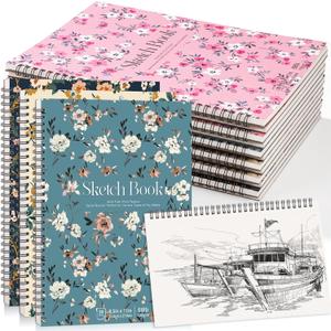 12 Pack Sketch Book, 8.5 x 11Inch Sketchbook, 68lb/100gsm Top Spiral Bound Sketch Pad, Acid Free Art Supplies Drawing Painting Sketching Paper for Woman Artists (30 Sheets Each)