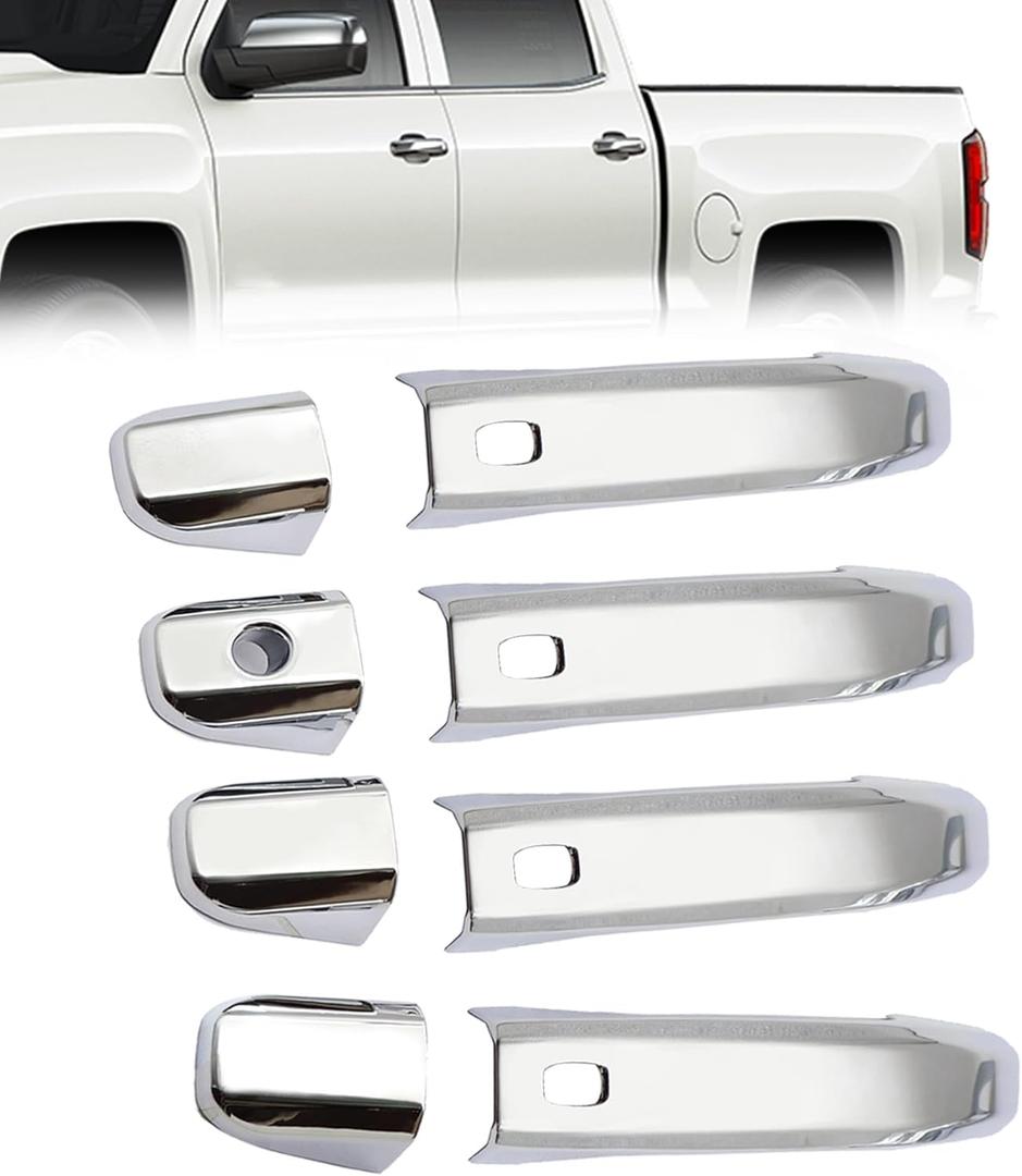 GXARTS 4PCS Chrome Door Handle Cover with 4 Smart Key Hole, Fit for Chevy Silverado 1500 2500HD 3500HD, Fit for GMC Sierra 1500 2500HD 3500HD 2019-2022
