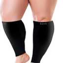 BAMS Plus Size Calf Compression Sleeve for Women & Men, Viscose from Bamboo Extra Wide Leg Support for Shin Splints, Leg Pain Relief and Support, Swelling, Travel (Calf Black, XL)