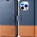 TUCCH Wallet Case for iPhone 13 Pro, [RFID Blocking] PU Leather Stand Folio with [TPU Protective Interior Case], Magnetic Card Slot Flip Cover Compatible with iPhone 13 Pro 6.1", Dark Blue & Brown