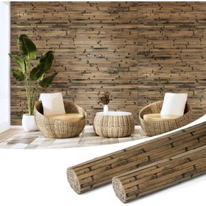 Art3d Natural Bamboo Wall Panel for Interior Wall Decor, Renewable Pole Wrap Wainscoting Paneling for Wall Ceiling Furniture Cabinet Office, 48 x 96 Inch, 2-Pack - Dark Burned