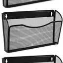 EASEPRES 3 Single Pocket Mesh Hanging File Organizer, Vertical Wall Mounted Magazine File Holder, Mount Basket Mail Paper Document Folder Organizing for Office, Home and School, Black