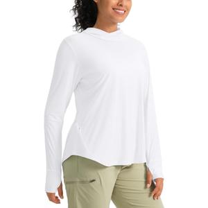 Pudolla Women's Sun Protection Shirt UPF 50+ Long Sleeve Lightweight UV Hoodie for Women Hiking Outdoor Fishing Summer (Large, White)
