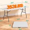 FDW 6FT Folding Table, Portable Fold-in-Half Plastic Picnic Party Table with Carrying Handle (White