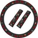 Halloween Skull Steering Wheel Cover Elastic Non-Slip Car Steering Wheel Covers with Seat Belt Shoulder Pad for Women Men