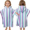 VOOVA & MOVAS Toddler Towel with Hood, Oversized (2-4Years,21"X21") Made from 100% Soft Cotton,Absorbent Hooded Poncho Towel for Baby Boy,Perfect for Pool | Swimming | Bath | Beach,Blue Purple Stripe