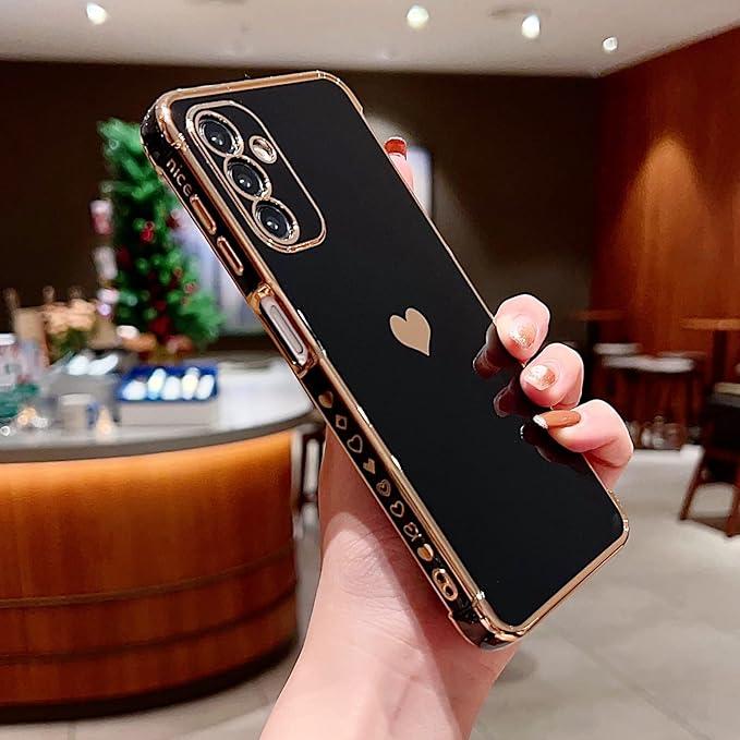 Compatible with Samsung Galaxy A15 4G/5G Case,Love Heart Pattern Electroplated Design Soft TPU Shockproof Protective Phone Case Full Camera Lens Protection Cover for Samsung Galaxy A15-Black