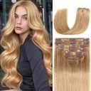 Clip in Hair Extensions Real Human Hair 22 inch 110g/3.9oz Straight Seamless Invisible Human hair Extensions Clip ins for Women Double Weft 8pcs #27-Honey Blonde