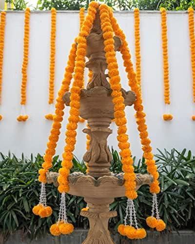 Marubhumi Artificial Marigold Flower Garland – 5 Pcs, 5 Ft Each | Traditional Gulchadi Strings for Diwali, Wedding, Home & Festival Decoration