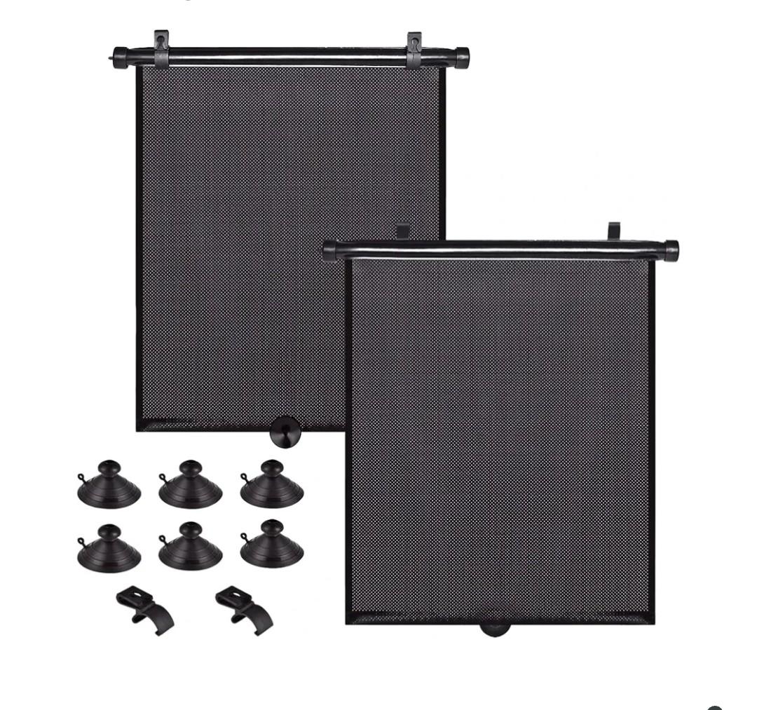2 Pack Retractable Car Shades For Side Windows - Window Sun Shade for Car with Strong Suction Cups, Roller Sunshade Blocks Heat UV Rays and Glare for Baby Kids Pets Passengers (M: 17.1"x19.6")