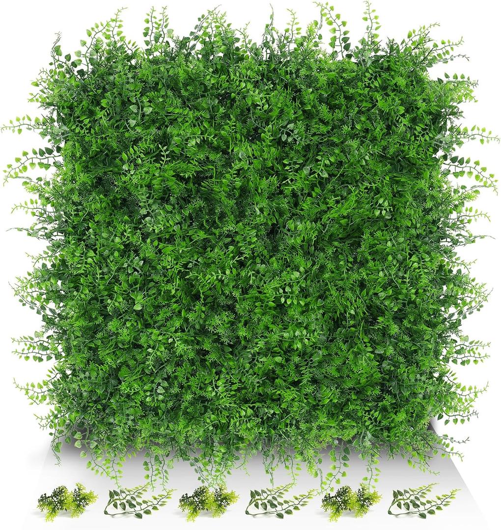20"x20" 8pcs Grass Wall Panels, Artificial Fern Grass Backdrop with UV Protection, Fake Greenery Plant Boxwood Panels, Green Wall Decor for Outdoor Indoor Patio Garden Backyard