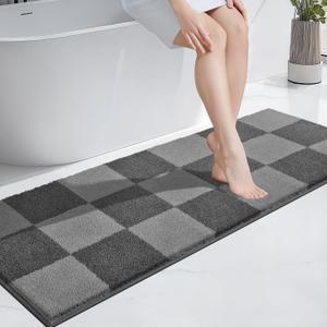 PURRUGS Bathroom Rug Non-Slip Machine Washable 24" x 60", Super Absorbent and Quick-Dry Bath Mat, Extra Soft and Plush Bath Rug for Shower, Bathtub and Sink, Grey & Dark Grey