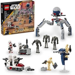LEGO Star Wars Clone Trooper & Battle Droid Battle Pack Set for Kids, Buildable Toy Speeder Bike Vehicle, Tri-Droid and Defensive Post, Collectible, Gift for Boys and Girls Aged 7 and Up, 75372