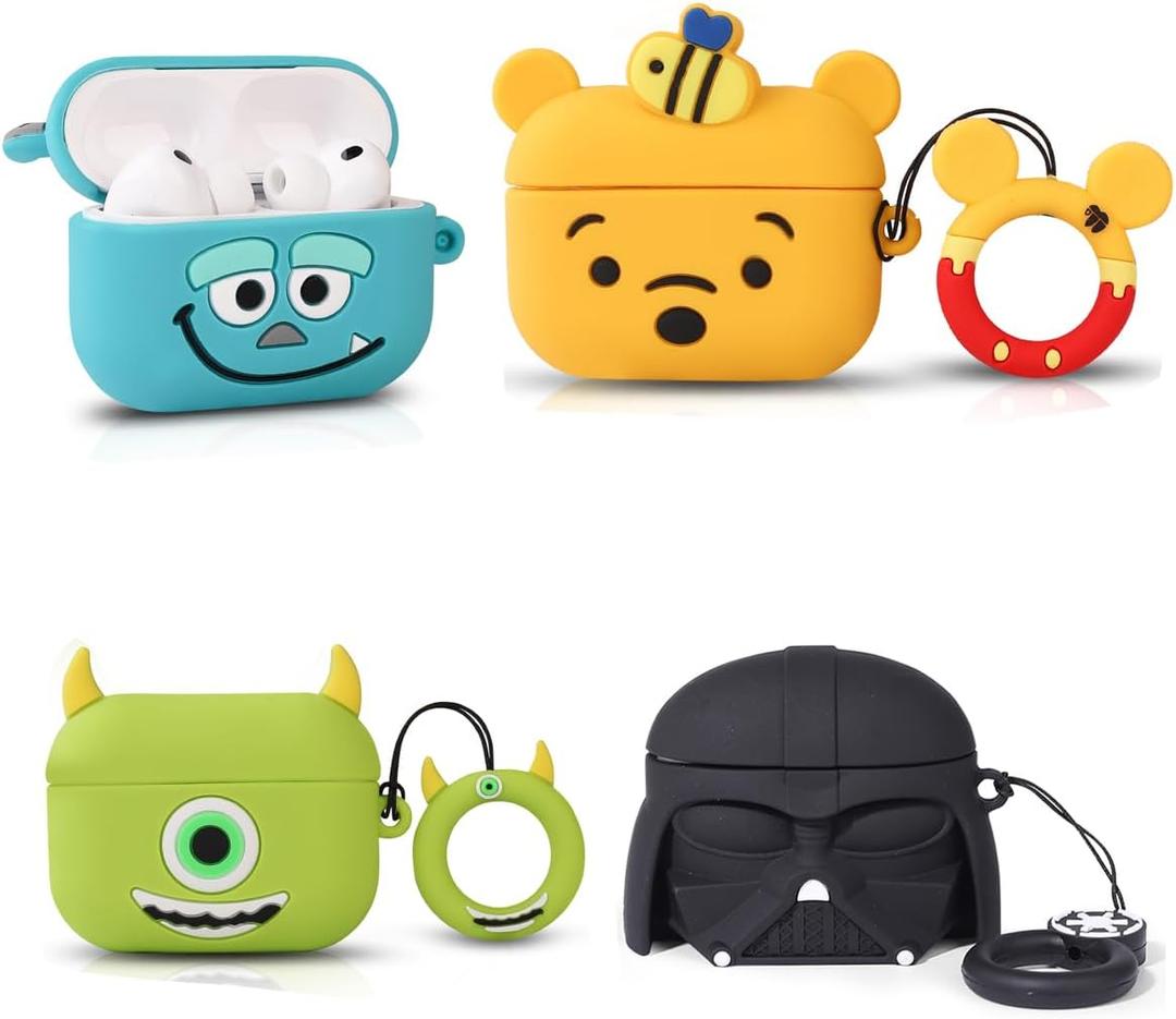 (4Pack) Case for AirPods Pro 3rd Generation 2025 | Cute Cartoon Skin Design | Silicone Cover with Carabiner | Full Protection | Multiple Combinations Wireless Earbuds Case for AirPods Pro 3 (M+W+M+S)