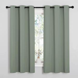 NICETOWN Greyish Green Nursery Essential Thermal Insulated Solid Grommet Top Blackout Short Curtains/Drapes for Son's Room (1 Pair, 42 x 63 inches)