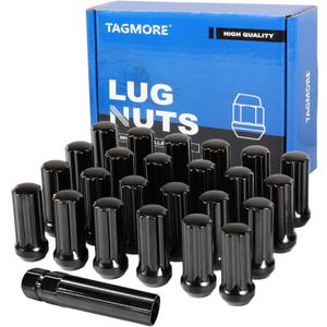 24pcs M14x1.5 Spline Lug Nuts - Compatible with Chevrolet Tahoe/Suburban/Silverado, GMC Yukon/Sierra 1500, Ford Expedition, One-Piece Design Factory Wheel Lug Nut Set with Socket Key (Black)
