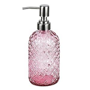 Bathroom & Kitchen Glass Hand and Dish Soap Dispenser with 304 Rustproof Stainless Steel Pump (Pink)