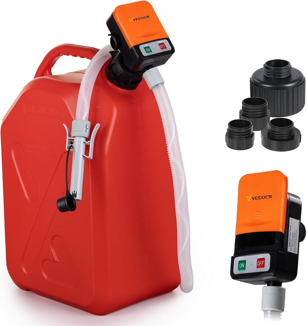 Fuel Transfer Pump with Auto Stop Sensor Overfill Protection,Kit with 4 Tank Adapter, 4AA Battery powered 3.2 GPM, Portable Gas Pump for Oil, Diesel, Gasoline (Orange/Black)
