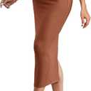 OYOANGLE Women's Maternity Adjustable High Waist Ribbed Knit Split Hem Midi Pencil Skirt (Brown)