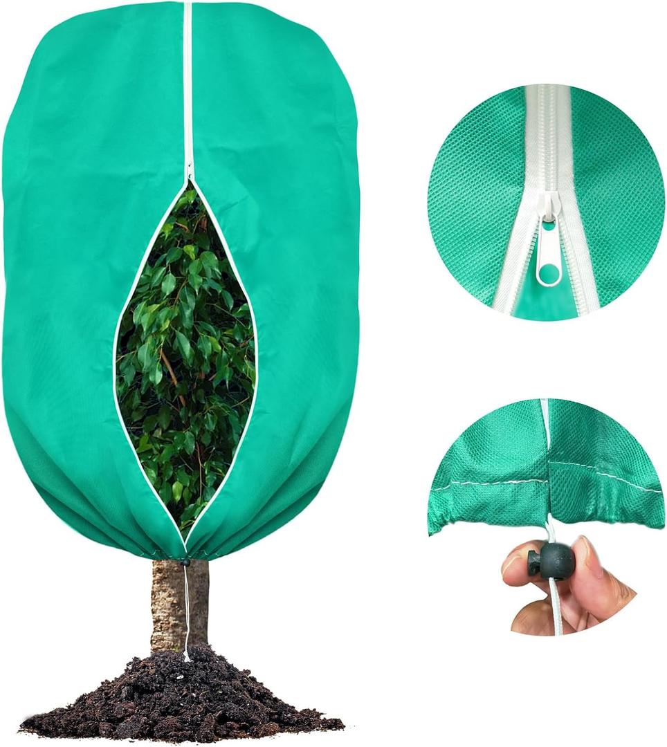 Plant Covers Freeze Protection, 75"W x 90"H Large Frost Cloth Blankets 2.47oz/yd with Zipper Drawstring, Reusable Frost Tree Covers Shrub Jackets for Winter Outdoor Plants Potted Fruit Tree