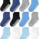 CozyWay Kids Socks With Grippers Non Slip Crew Grip Socks for Girls and Boys Soft Comfy Cotton Unisex - 12 Pack, 3-5T