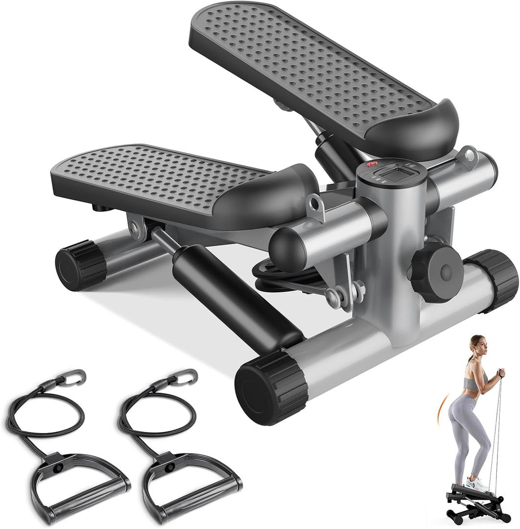 Sweetcrispy Mini Stair Steppers with Resistance Bands for Exercise at Home, Portable Exercise Twist Stepper Machine for Full Body Workout, 300LBS Capacity