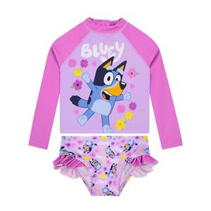 Bluey Swimsuit, Girls Bathing Suit with Frills, Long Sleeve Swimming Suit for Girls, Pink 8