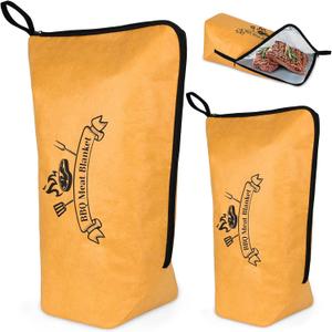 BBQ Blanket for Resting Meat, 2 Pcs(21in & 15in) Reusable Meat Resting Blanket for Grilling Accessories, 5-Layer Insulated Meat Resting Bag with Handle Design for Large Brisket/Pork Shoulders/Turkeys (Brown)