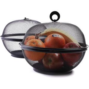 Juvale Mesh Fruit Basket with Lid - Bug Proof Fruit Storage - Stylish Black Wire Basket with Lid - Versatile Produce Storage - 10", Pack of 2, Black