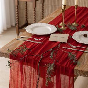 Keketoarrange Red Mothers Day Cheesecloth Table Runner Cheese Cloth Rustic Gauze Table Runner 120 Inch 10 FT for Wedding Baby Bridal Shower Sheer Boho Holiday Spring Summer Home Decorations
