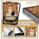 horakey Vintage Ghost And Black Cat In Bathtub Posters Cute Bubblebath Flower Canvas Wall Art Spooky Halloween Prints Painting For Bathroom Home Bedroom Dorm Wall Decor 12x16in Unframed