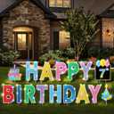 Yerliker 16 Pcs Happy Birthday Yard Signs with Stakes, 32.8 ft LED Lights, 42 Pcs Number Stickers, 13.4 Inch Letters Signs for Birthday Party Supplies Yard Lawn Outdoor Decoration(Colorful)