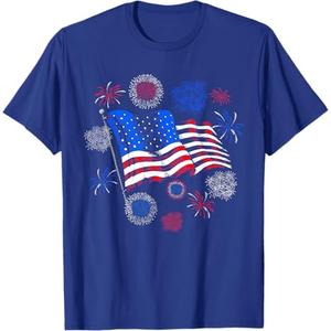 Fireworks 4th of July American Flag Patriotic Sparklers T-Shirt L