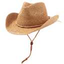 DRESHOW Straw Cowboy Cowgirl Hat for Women Men Western Coastal Cowboy Beach Hat with Shapeable Brim Unisex Rolled up Caps