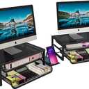 2 Pack Desk Organizer and Accessories, 2-Tier Metal Computer Monitor Stand Riser with Drawer, Desk Accessories & Workspace Organizers for Home Office Supplies, Black