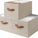 StorageWorks Shelf Baskets for Organization, Linen Closet Organizers and Storage Basket, Foldable Storage Bins, Closet Organizer Bins for Clothes, Brown & Beige, 3-Pack, Large