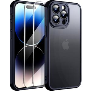 3 x for iPhone 14 Pro Case Black with Screen Protector,Slim Black Phone Case for i Phone 14 Pro Cover para for Men,14Pro Phone Case and Camera Protective.