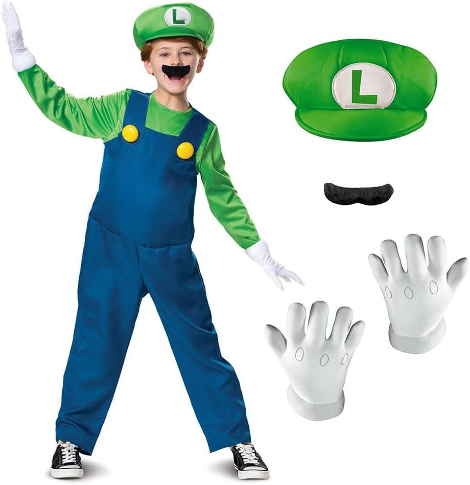 Nintendo Super Mario Brothers Boys Luigi Deluxe Costume (M (7-8))