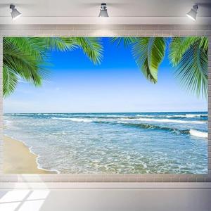 Summer Decoration Backdrop 8 x 6 ft Tropical Beach Scene Background Hawaii Ocean Seaside Photo Booth Props Props Aloha Luau Party Decorations Banner