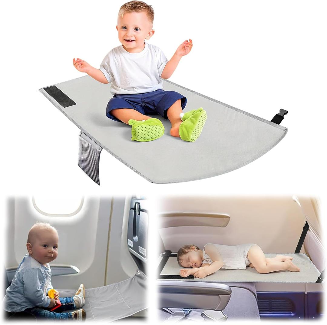 Qivine Toddler Airplane Bed, Traveling Airplane Bed with Fasten Belt, Flight Air Plane Seat Extender for Kids, Portable Beds Toddler Airplanes Seat Extender for Boys (Gray)