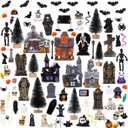 Barydat 120 Pcs Halloween Village House Accessories Miniature Halloween Town Set Mini Tombstone House Skeleton Pumpkin Tree Spider Ghost Streetlamp Figurines for Dollhouse Home Decor