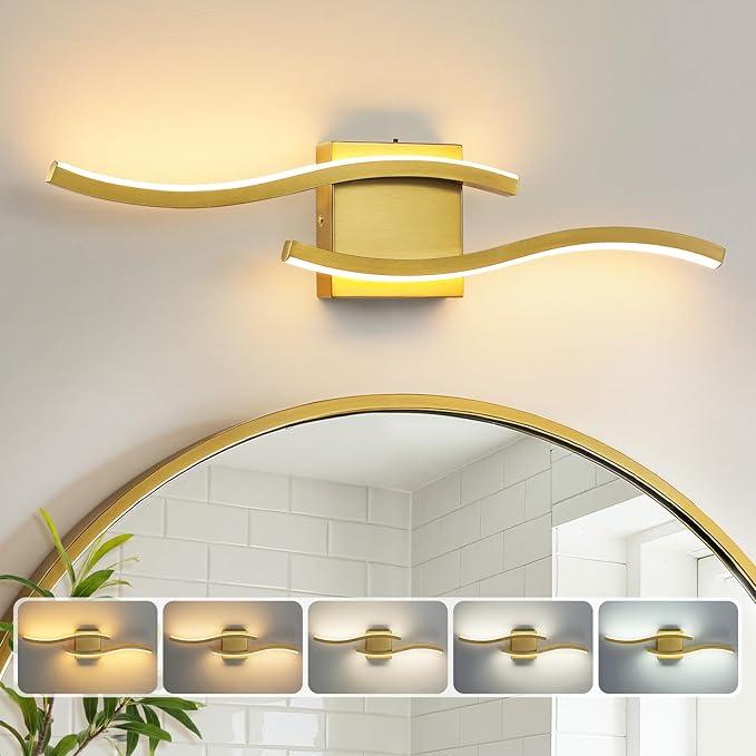 WOSHITU Gold LED Bathroom Vanity Lights: 23.6 Inch 24W Bathroom Lighting Fixtures Over Mirror 5CCT Dimmable 27005000K Vanity Lights Modern Bath Sconces Wall Light for Mirror Bedroom Living Room