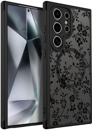 SEXYMOM Magnetic for Samsung Galaxy S24 Ultra Case - Wireless Charging Compatible,Cute Floral Design for Women and Girls,Slim Fit Translucent Matte Phone Case - Wildflowers