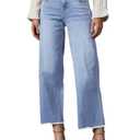 Bbkkuck Women's High Waisted Wide Leg Cropped Jeans Light Blue (Blue, XXL)