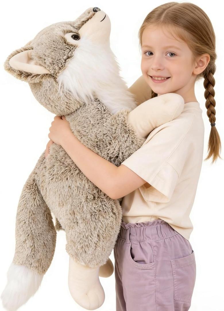Giant Wolf Stuffed Animal 30", Super Soft Jumbo Plush Toy, Big Fluffy Plushie Gift for Birthdays & Christmas