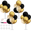 TONIFUL 4 Set Black Gold Balloon Centerpieces for Table,Balloon Stand Kit for Black Gold Party Decor 40th 50th 60th 70th Birthday Decorations Anniversary Graduation Decorations 2026 Retirement
