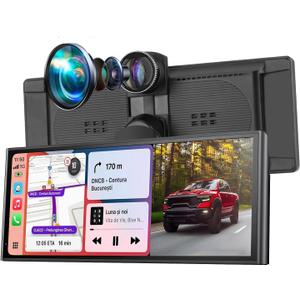 Portable Carplay Screen For Car, 10.26" Wireless Apple Carplay & Android Auto Touch Screen with 4K Dash Cam,1080P Backup Camera,Car Stereo Audio Receivers,GPS Navigation Mirror Link,Voice Control,Siri