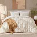Andency Beige Comforter King (104x90Inch), 3 Pieces Pinch Pleat Lightweight Soft Comforter Set, All Season Pintuck Polyester Bedding Set