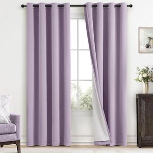 Yakamok Lilac 100% Blackout Curtains 84 Inches Long with 2 Thick Layers-Light Purple Room Darkening Thermal Insulated Window Curtain Set of 2 Panels for Bedroom Living Room 52x84 Inches,Lavender