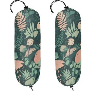 Tropical Palm Leaves Grocery Bag Holder, Large Capacity 20.5"x8.7" Reusable Storage Dispenser, Boho Style Kitchen Bathroom Organizer with Botanical Leaf Pattern